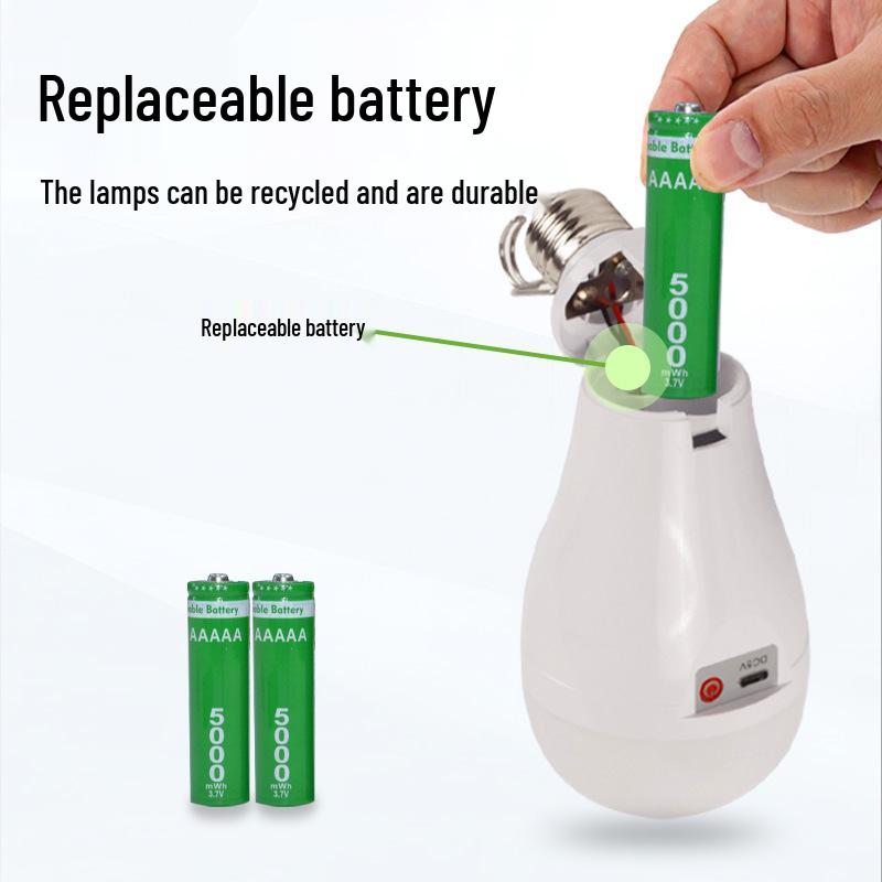 LED Emergency Bulb: Dual Battery, USB Rechargeable, Super Bright for Camping & Outdoor Night Markets