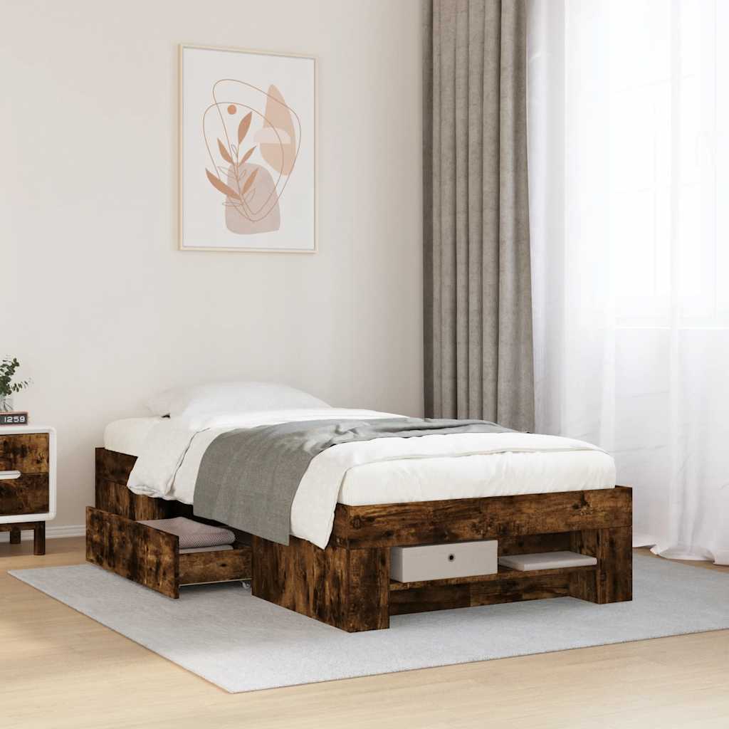 Bed Frame Without Mattress Smoked Oak 90x190 Cm Wood Based Material