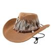 Big eaves western cowboy hat men's autumn and winter suede woolen top hat women's Tibetan feather jazz hat retro style