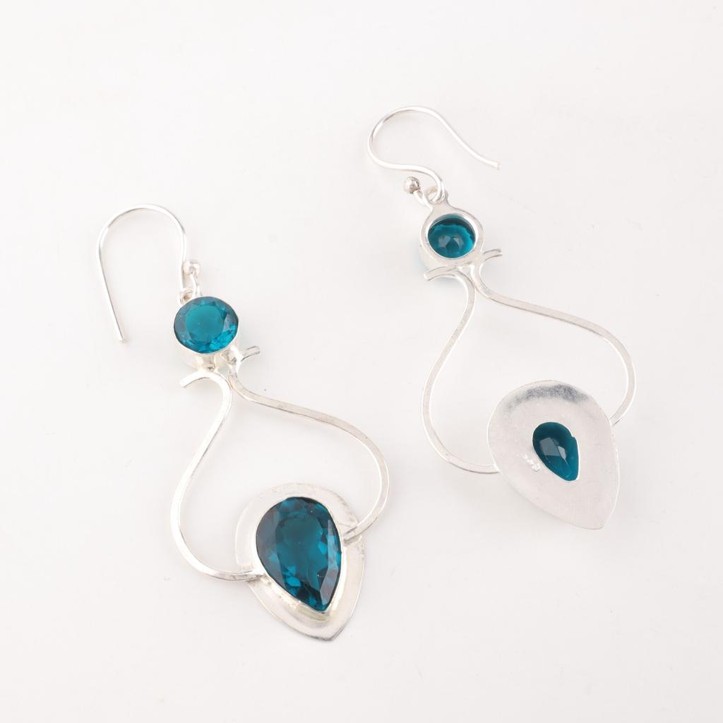 Natural Apatite Gemstone 925 Stamped Silver Handmade Earrings 2.07" Gift For Her EE-170-5
