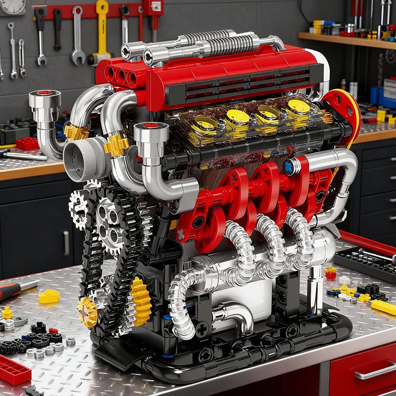 Silnik samochodowy V8 Model symulacyjny z napędem elektrycznym Zabawki konstrukcyjne Techniczne klocki Kreatywne zabawki Prezenty dla dorosłych 538 szt.