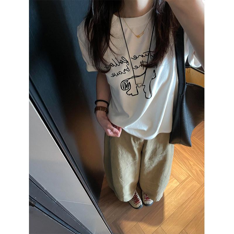 MISSMARM Korean pony flocking printing super soft double-sided cotton short-sleeved T-shirt women's summer versatile top