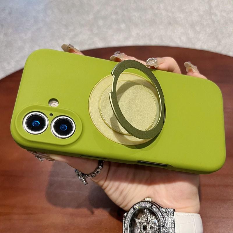 Liquid Silicone Phone Case IPhone 16 Pro Max With Full Coverage Magnetic Snap-on 360 Rotating Kickstand Anti-Scratch Drop
