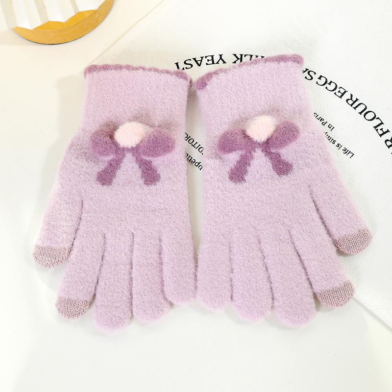Gestrickte Handschuhe, Damen Herbst und Winter Wolle, warme fünf Finger, niedliche Studenten, die im Winter fahren, neue Schleifen