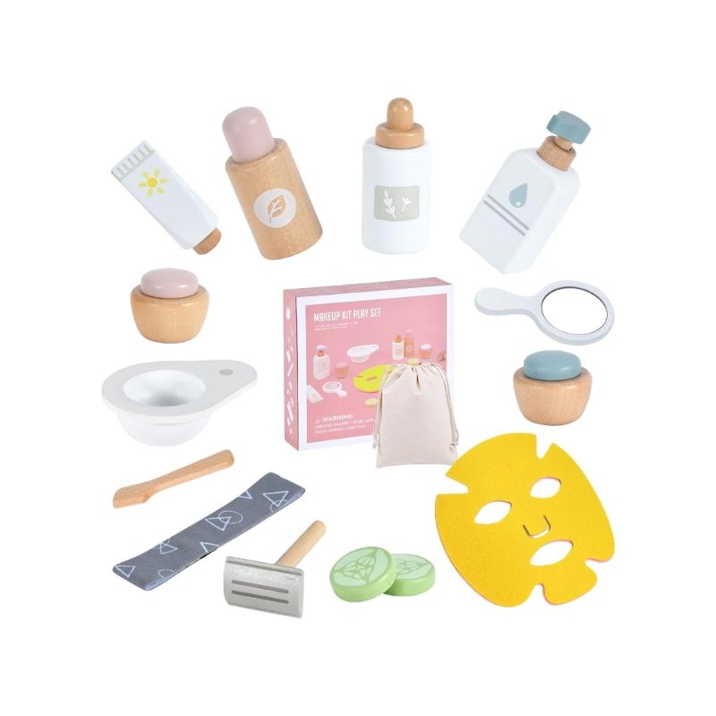 Realistic Pretend Play Makeup Toy Set Wooden Beauty Salon Toy For Girl With Cosmetic Accessories Encourages Creativity