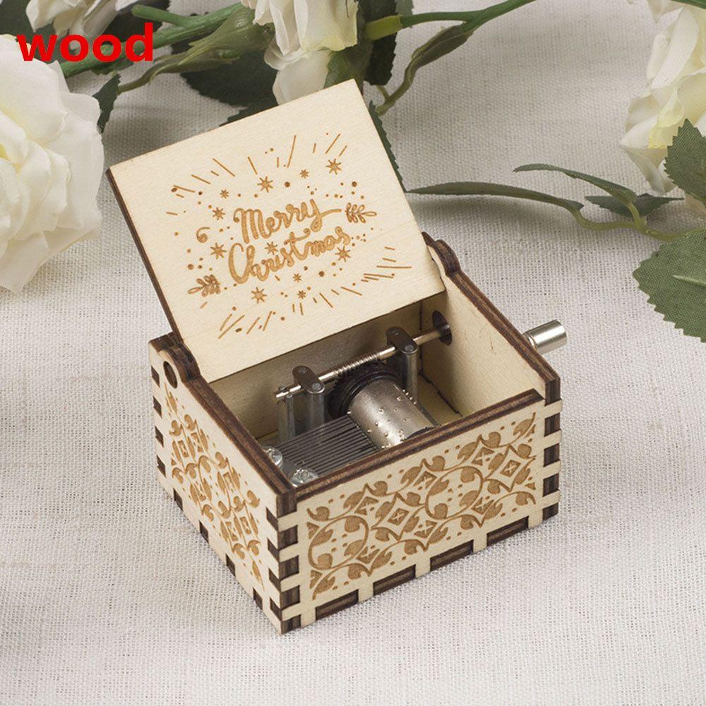 Classical New Year Wooden Music Box Merry Christmas Musical Boxes Hand Crank