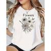 European Size Women's Floral Graphic Print T-Shirt Soft Polyester Crew Neck Short Sleeve Top, Casual Summer & Spring Tee with Daisy & Butterfly Design