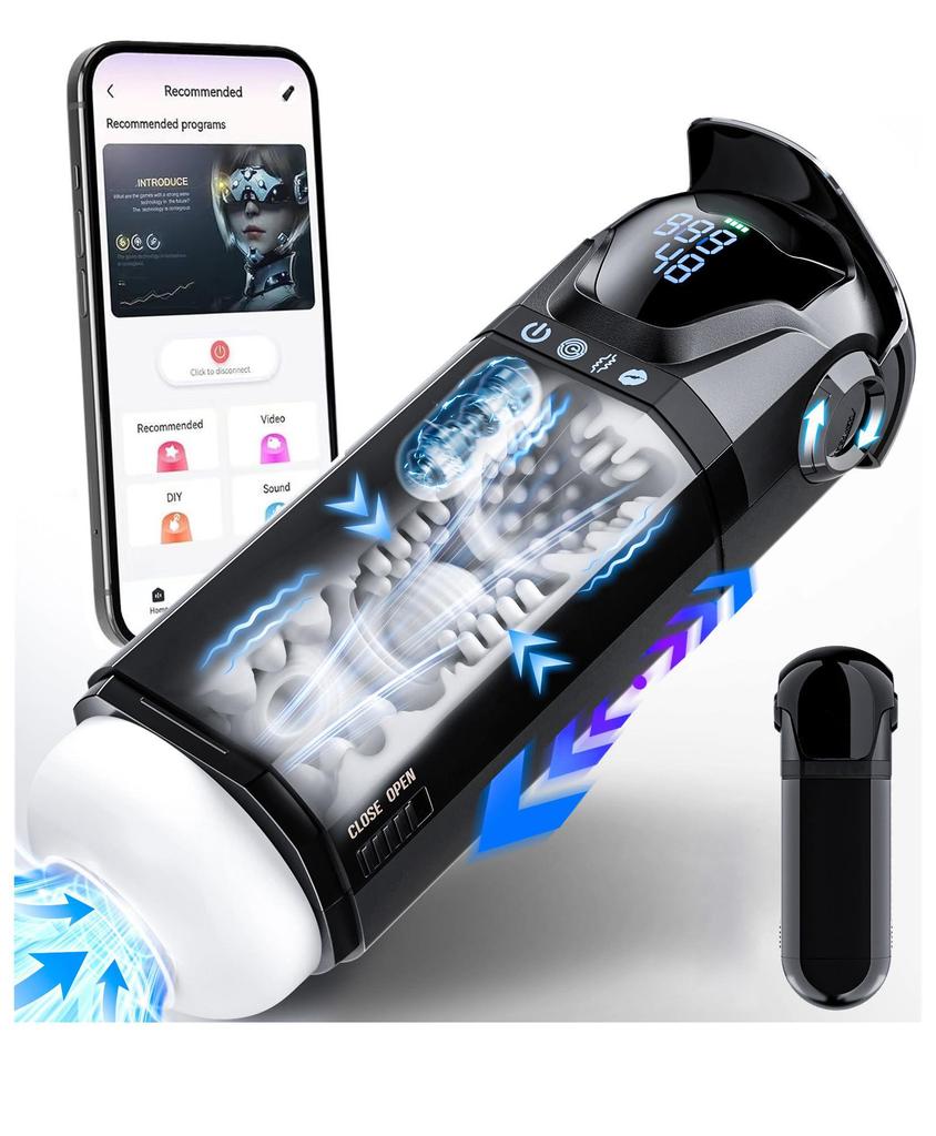 Automatic Telescoping Male Masturbator Mens Sex Toys - Penis Pump Sex Toy for Men with 9 Sucking & 9 Thrusting & 9 Vibrating, APP Control Sex Toy