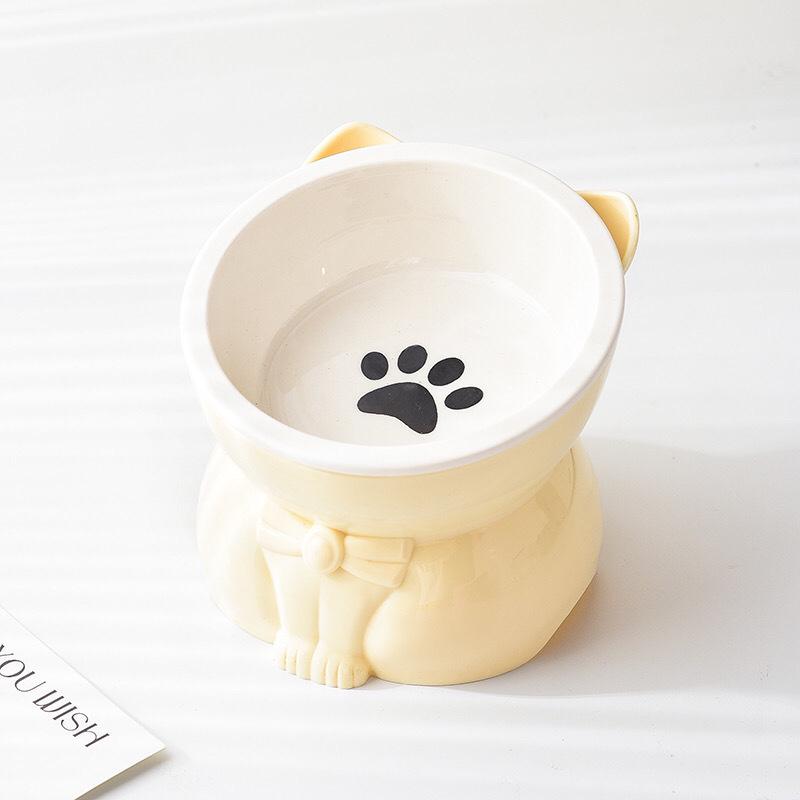 Cat Bowl Ceramic Black Elevated Feeding Bowl For Cats Protect Neck Tall Pet Bowl For Home Table And Cute Gift For Cat Lovers