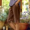 Women's Fashion Solid Color Loose Pocket Elastic Waist Cotton Linen Casual Five Pants