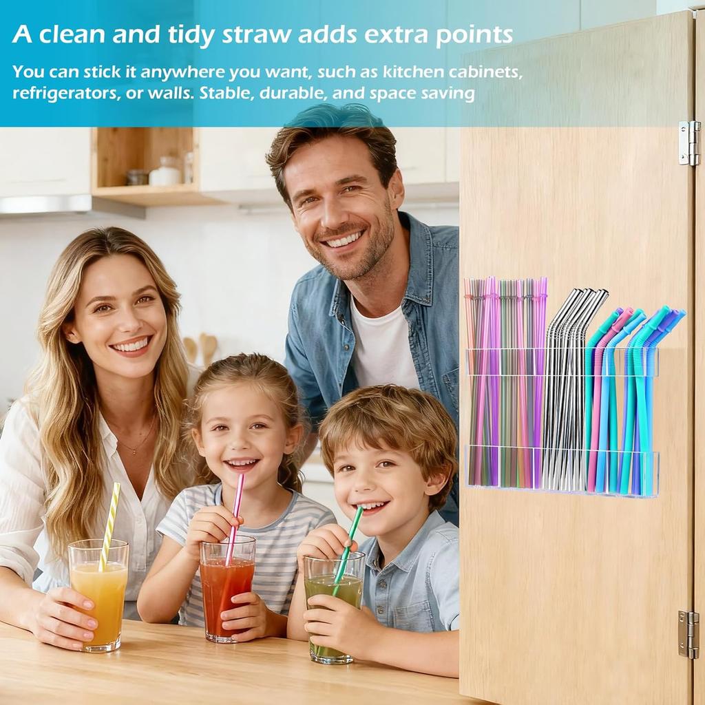 9.5" Large Acrylic Straw Holder for Cabinet Door – Kitchen Cabinets Straws Organizer, Reusable Tumbler, Small Kitchens Accessories Storage