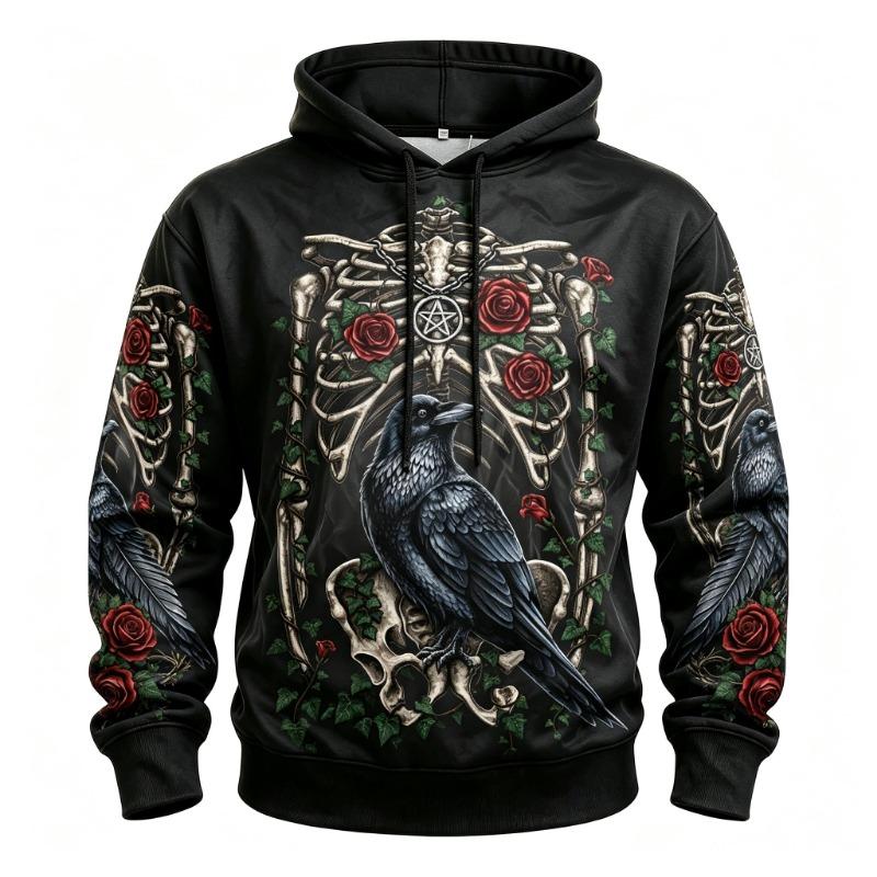 Mænd Neonskalle Skelet 3D Print Hættetrøje Y2K Gotisk Streetwear Løs Pullover Hættetrøje Med Lomme