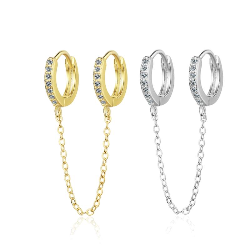 Two Holes Connecting Earrings Piercing Chain Hoop Earrings Huggie Wrap with Chain Dainty Earrings Jewelry for Women Girl