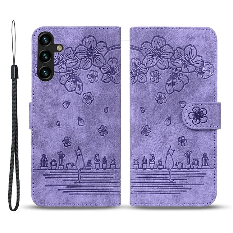 

Cell Phone Case for Samsung Galaxy A35 5G Shell Imprinted Flower Cat Wallet Cover