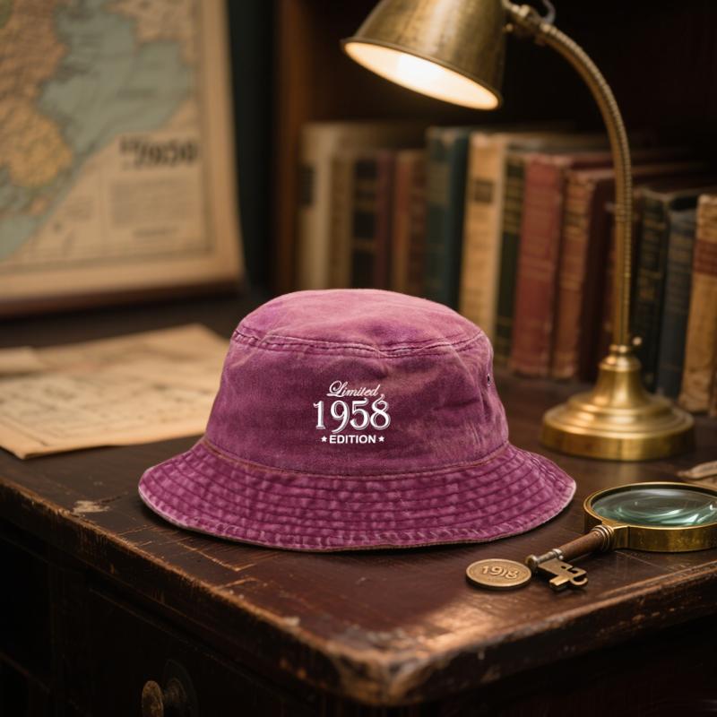 1958 Cappello da Pescatore Lavato Vintage Old School Cotone Usurato Cappello a Secchiello da Pescatore Retrò Preppy Cappello da Sole per Uso Quotidiano Streetwear Unisex Regalo