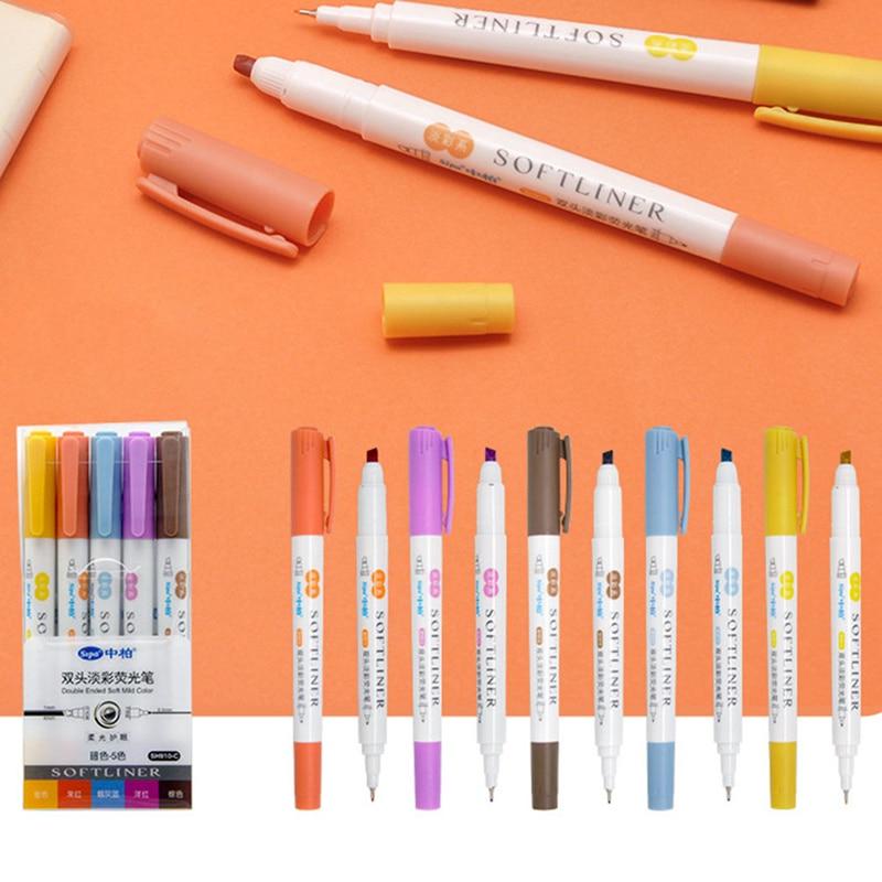 Buy 5Pcs School Highlighter Pen Students Highlighters Marker Brush Pens