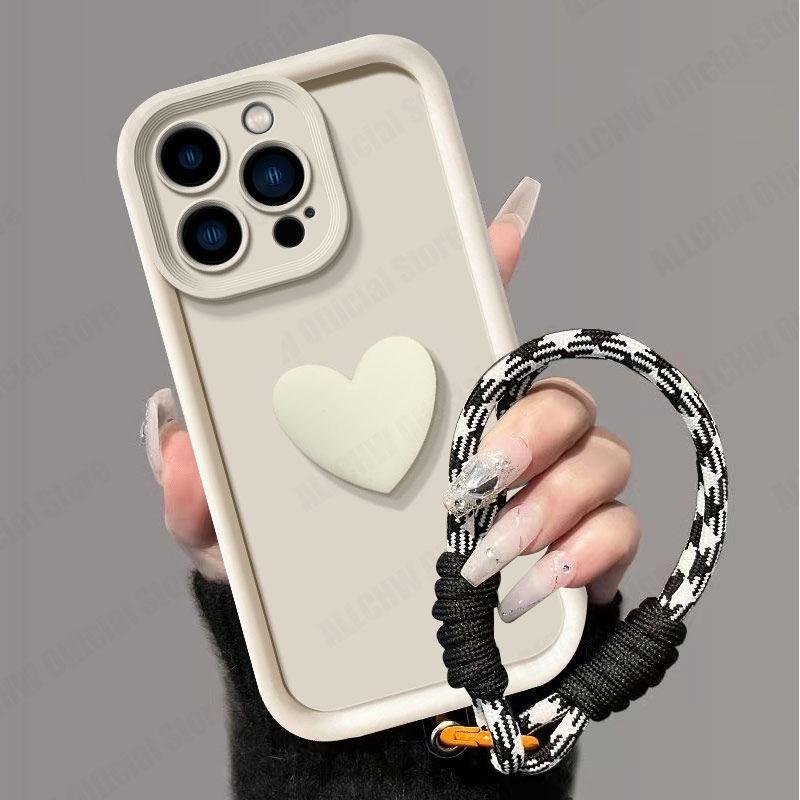 For Oppo Reno12 F Case OPPO Reno 12F 5G CPH2637 Phone Case Love Heart Hnad Strap Back Cover