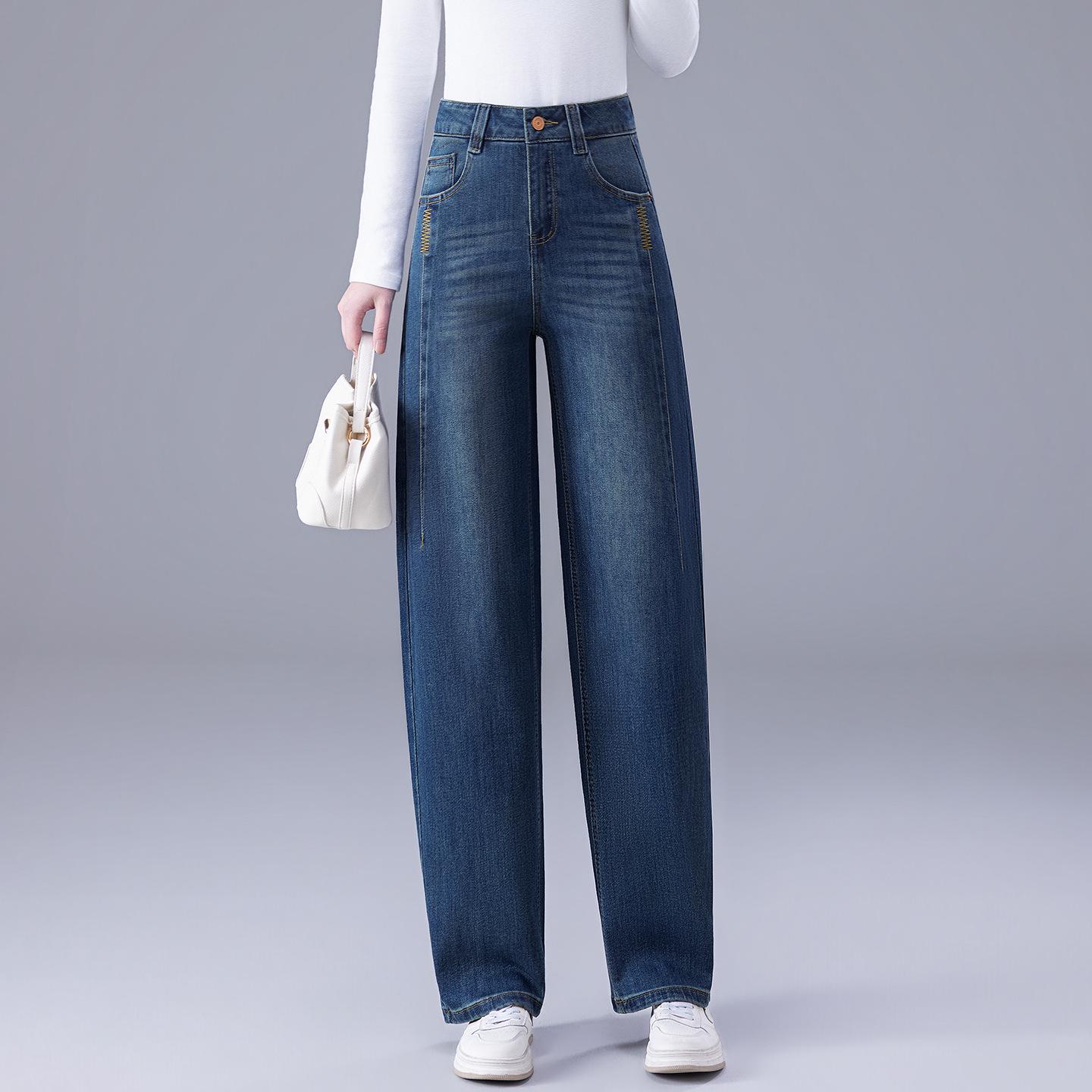 

Women s Black-Grey Embroidered High-Waisted Slimming Jeans with Curved Legs - Plus Velvet, Spring/Autumn 2025 Edition. 3XL [135-145 cm]