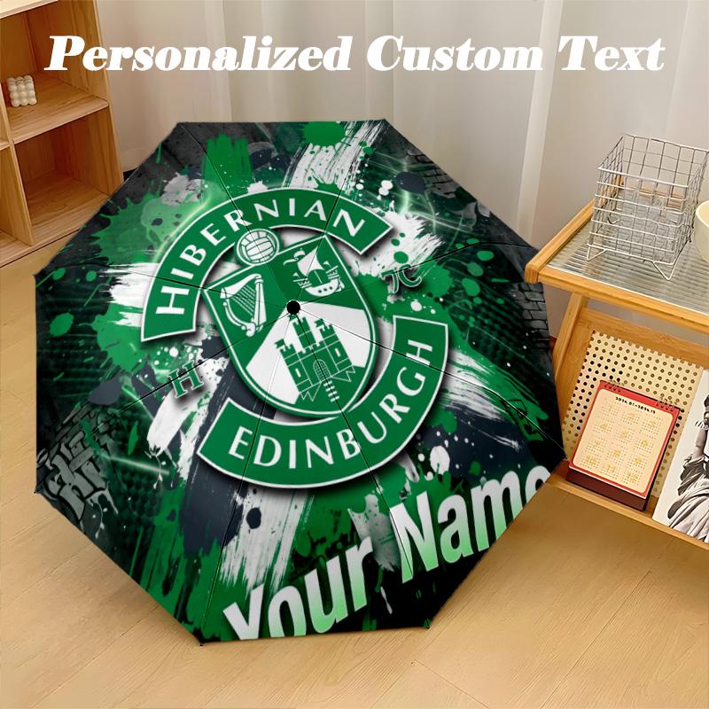 8 Rib Auto Folding Umbrella Hibernian FC Print Custom Name Text Portable Rain Gear