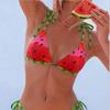 1011 Trendige Mode Damen Sommer Frisch und Niedlich Wassermelone Frucht Ganzkörperdruck Knoten Träger Strandurlaub