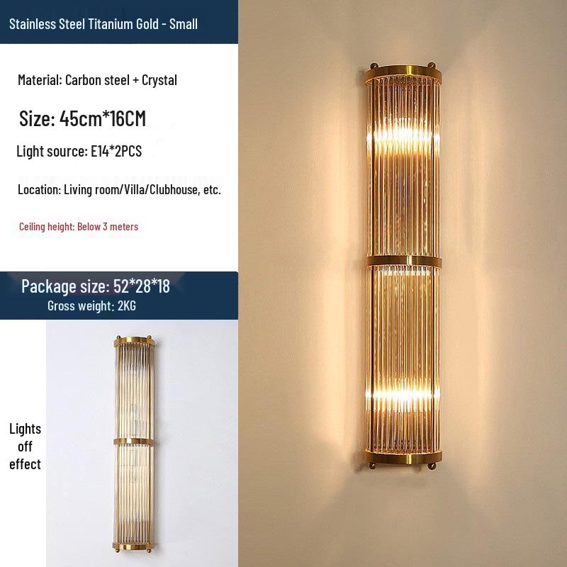 American Crystal Wall Lamp: Minimalist Nordic Stainless Steel Fixture for Living Rooms, Staircases, and Bedrooms.