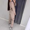 Women's sets Plus Size Solid Color Long Sleeve Crew Tie Pockets Rhinestone Sweatshirt Pants Set of 2