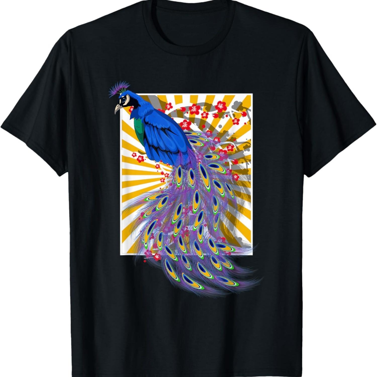 Decorative Bird Sakura Animal Cherry Blossom Peacock T-Shirt S чёрный