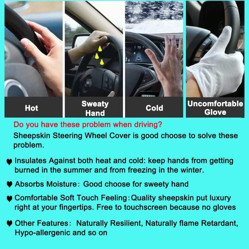 3Pcs Set Fashion Fluffy Fuzzy Wool Fur Soft Car Steering Wheel Cover with Handbrake Cover and Gear Shift Cover for Women Girls