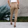 Women Pants Solid Color Ankle Tied Autumn Winter Elastic Waist Side Pockets Trousers Streetwear