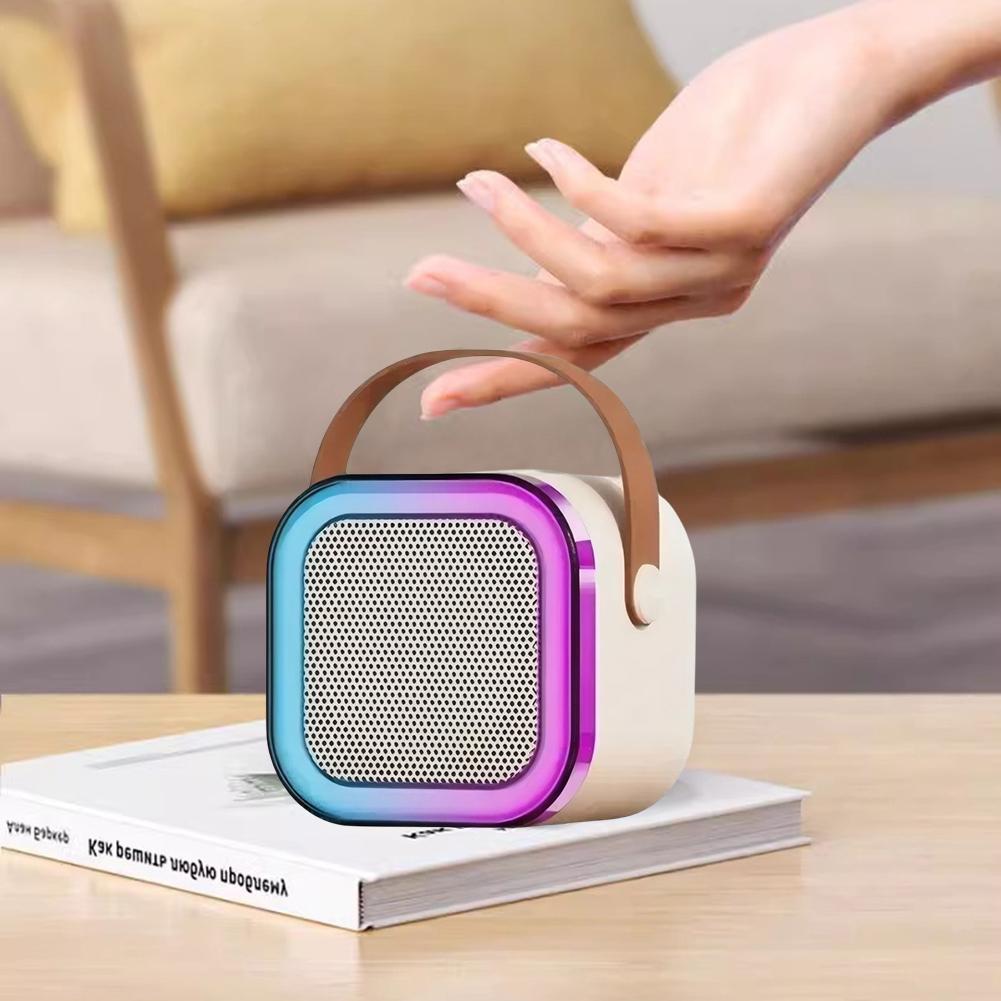 Bluetooth-Compatible 5.3 Mini Home Theater Speakers with Wireless Mic Small Speaker Adjustable LED Lights for Home Karaoke