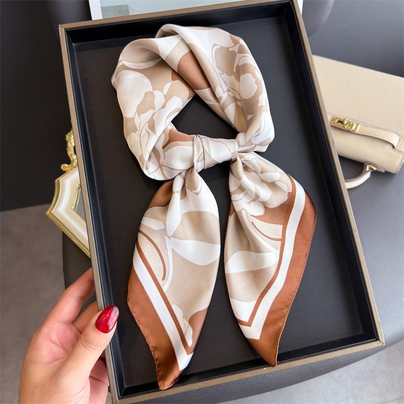 

68cm Geometric Rose Printed Scarf Women Autumn and Winter Polyester Fiber Scarf Warm Sun Protection Neck Shawl Hijabs for Woman хаки