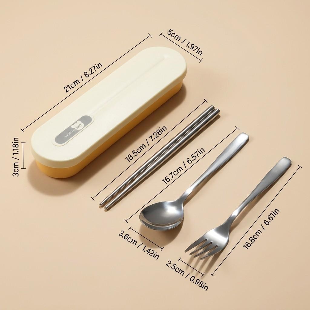 Portable Stainless Steel Cutlery Silverware Set Spoons Forks Chopsticks Tableware with Organizer Case Kids Travel School Lunch