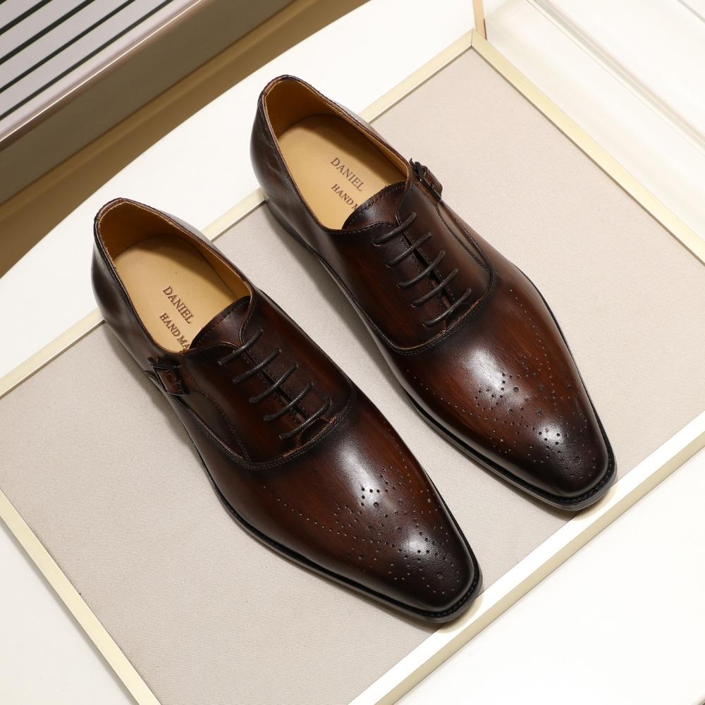 Leather Shoes Men's Leather British Business Oxford Shoes Brock Cowhide Handmade Dress Men's Shoes British Style