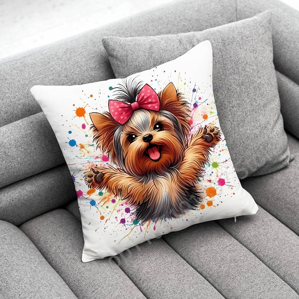 Yorkshire Terrier Dog Puppy Throw Pillow Case For 30x30cm 40x40cm 45x45cm 50x50cm 55x55cm Square Sofa Pillowcase Shell