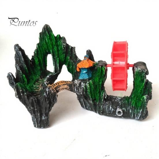 Spinning Waterwheel for Fish Tank Aquarium Waterwheel, Ornament, Mini Rockery Mountain Air Bubbler, Resin Accessory Aerating Action Hideout Cave Betta