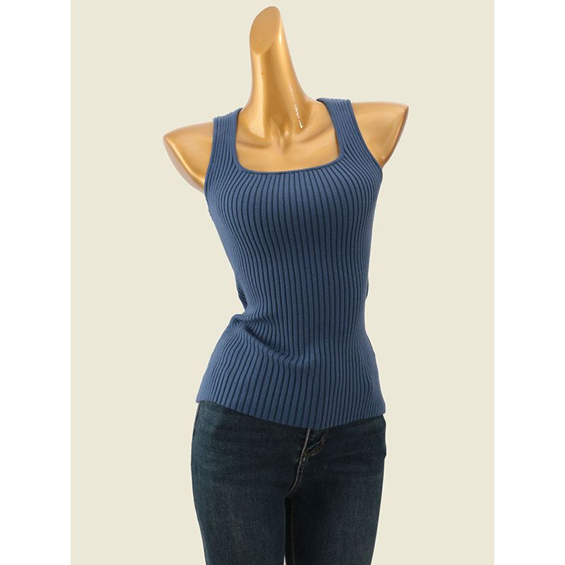 Trade Original Order Pure Desire Small Square Collar Slim fit Vest Four Seasons Wear Sleeveless Sunken Stripe Slimming Solid Knitted Inner wear