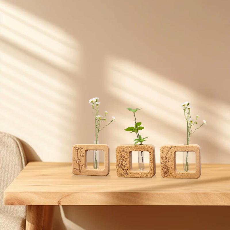 1PC Flower Arrangement Creative Floral Pattern Floral Art Wood Desktop Plastic Handmade Hydroponic Bottle DIY Home Decorations