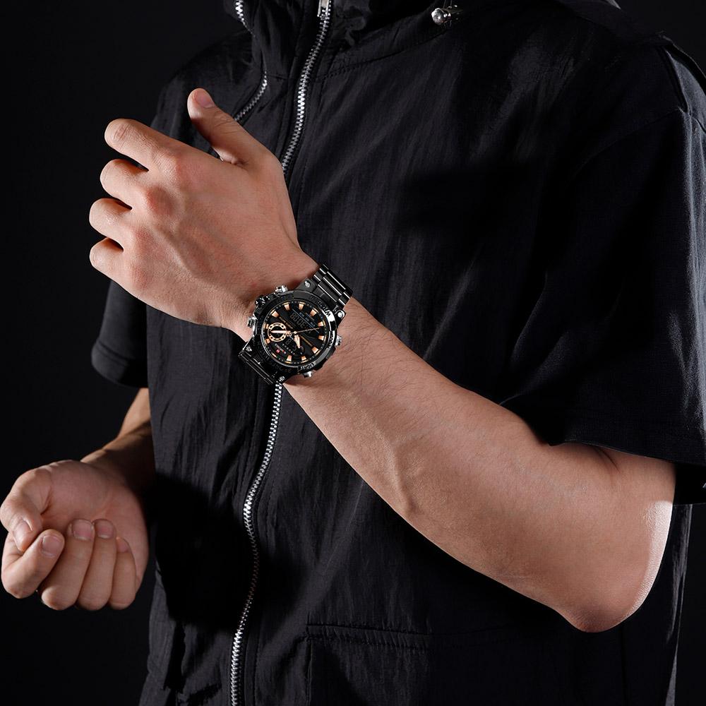 Naviforce Oryginalny Zegarek Męski Wyświetlacz Cyfrowy Kwarcowy Kalendarz Zegarek na Rękę Pasek ze Stali Nierdzewnej Luminous Wodoodporny Modny Zegarek Męski NF9237