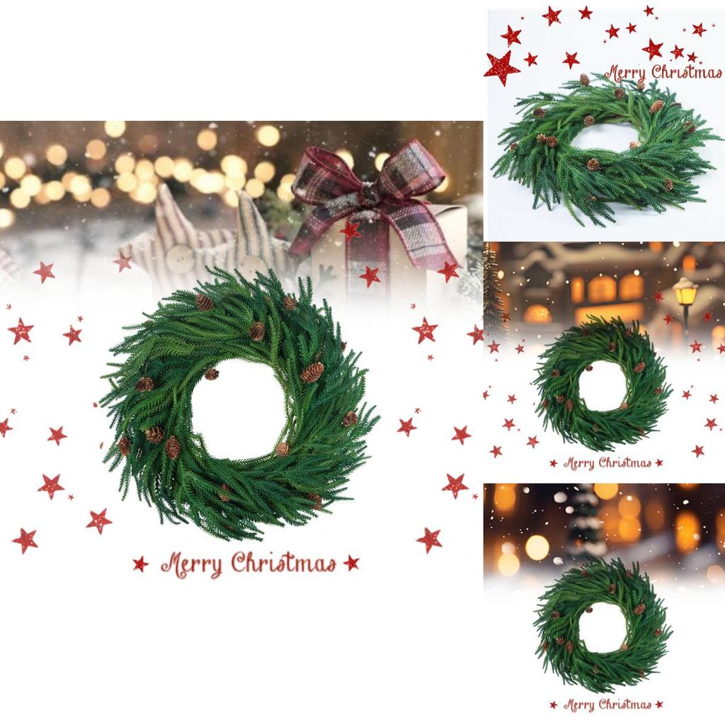 New Soft Touch Realistic Christmas Wreath With Pinecones Red Berries And Norfolk Pine Needles