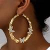 Exaggerated Large Gold Butterfly Bamboo Joint Hoop Earrings For Women Hip Hop Night Club