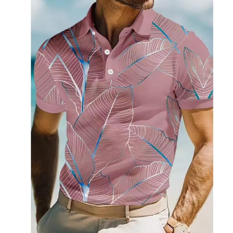 Herren 3D-Druck Blätter Polo Kurzarm Poloshirts Kragenhemden Freizeit Resort Schule Outdoor Alltagskleidung Urlaubskleidung
