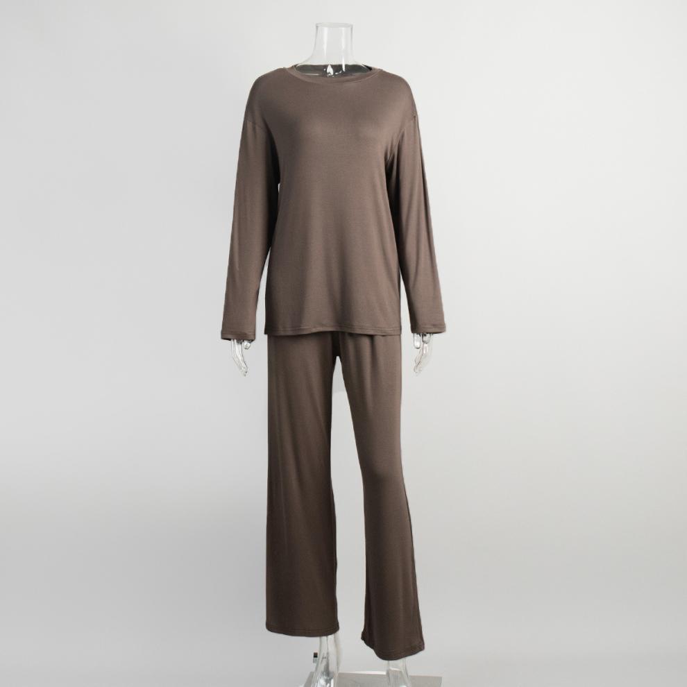 European & American Women's Knit Pajama Set: 2025 Autumn/Winter Loose Round Neck Long Sleeve Top & Pants