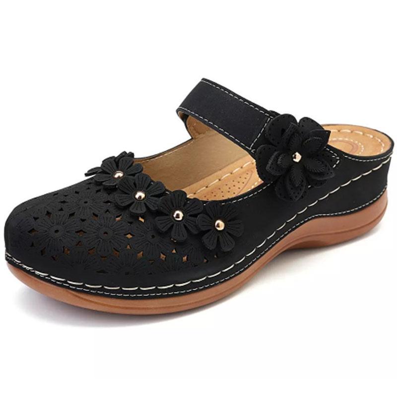 Women Summer Open Toe Floral Beach Walking Slip-on Sandals With Wedge Heel**