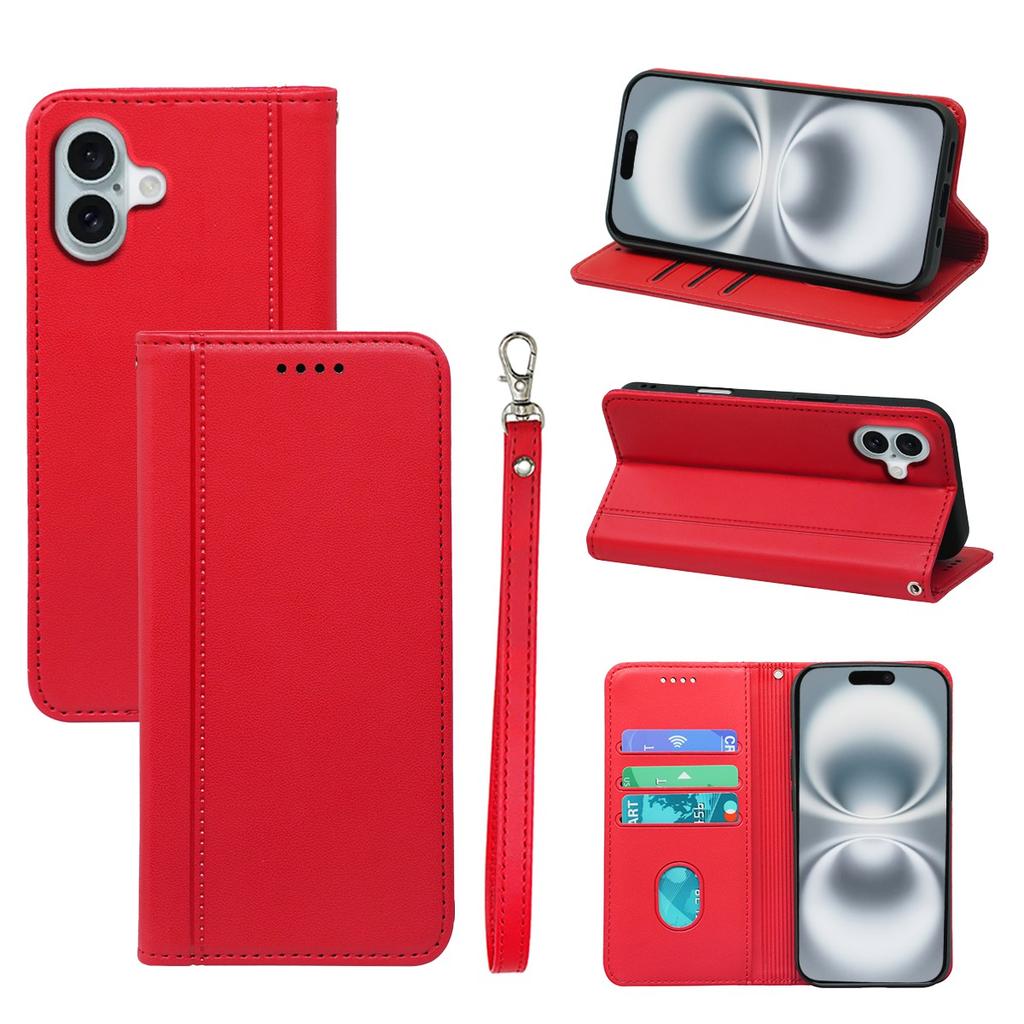 HX01 For iPhone 16 Wallet Case Magnetic Closing PU Leather Phone Cover