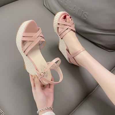 Classic Wedge Sandals for Women 2025 Summer New Comfortable Thick-soled Platform High-heels Fish-mouth Women's Shoes Large-sized