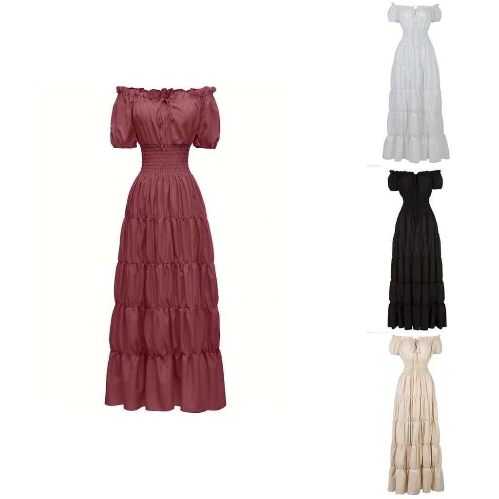 Elegantes Europäisches Fantasy Mittelalter Renaissance Damen Langkleid Bühnenoutfit Halloween Kostüm