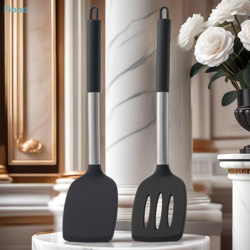 1/2Pcs Silicone Spatula Set,Heat-Resistant Solid & Slotted Turner with Stainless Steel Handle, Non-Stick Kitchen Utensils