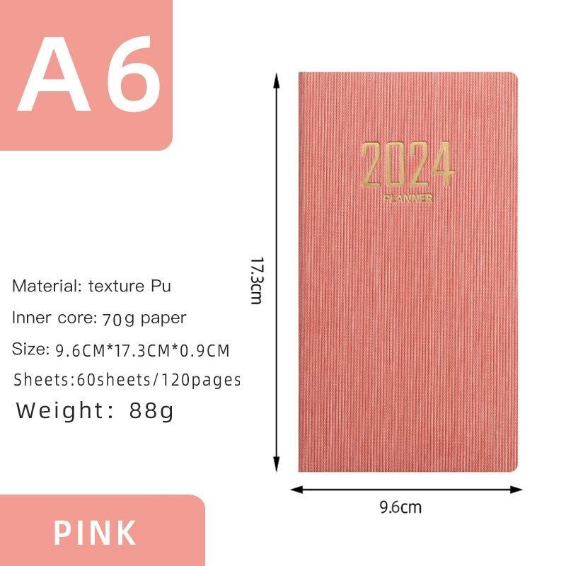 2024 Plan Book A6 English Agenda Book Leather Day Planner Notebook 365 Days Time Management Notepad