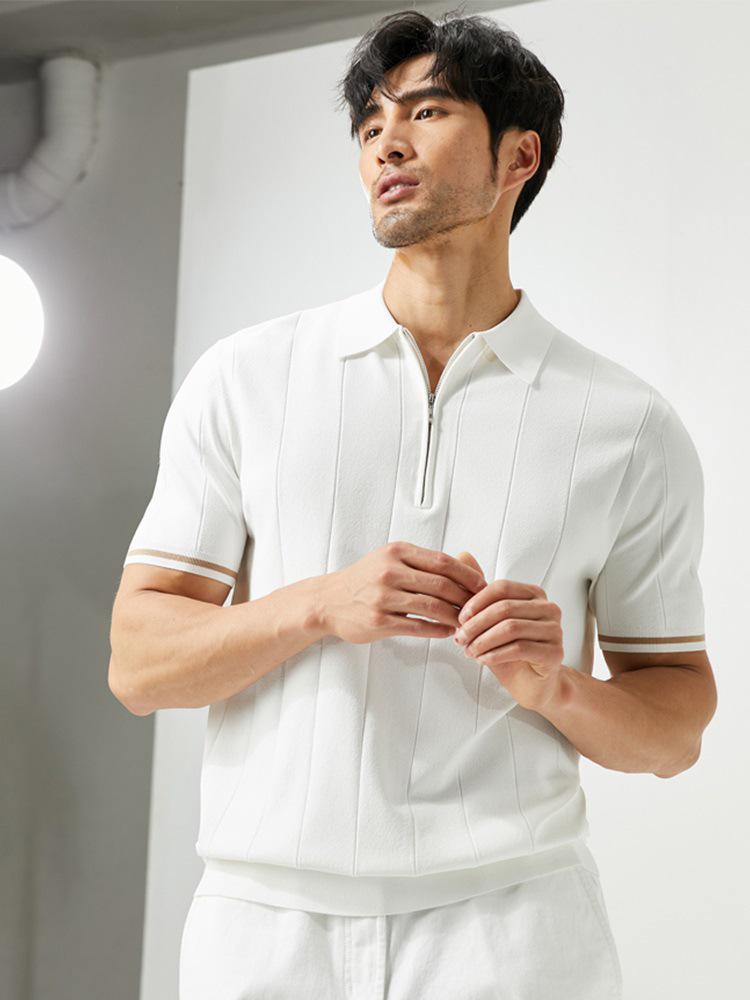 2024 Men's Striped Polo: Short-Sleeve, Versatile Round Neck Knit Shirt