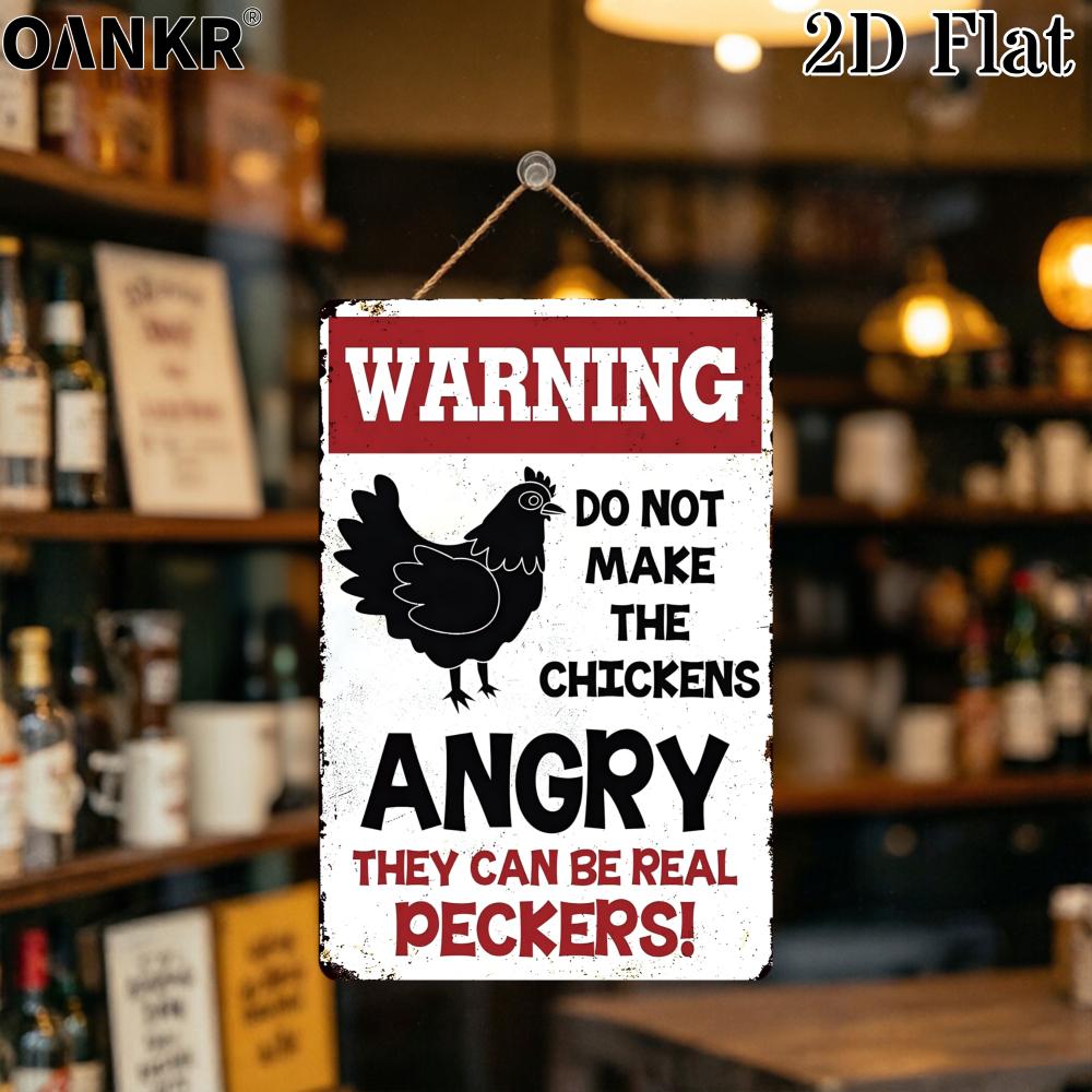 Durable Warning Do Not Make Chickens Angry Tin Poster Retro Metal Tin Painting for Patio Farmhouse Garden Wall Decor Plaques